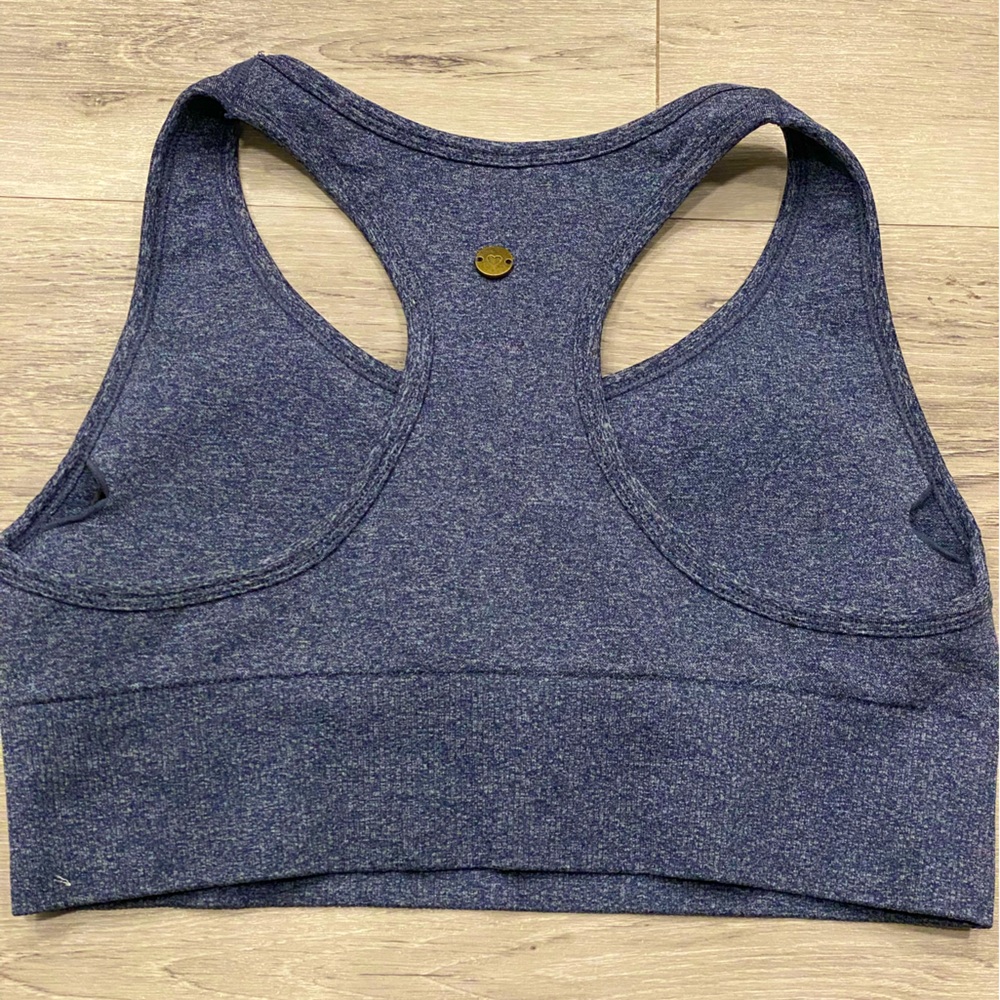 LOVE FITNESS APPAREL Racerback Sports Bra Heart Logo Heathered Navy Size:M EUC - Picture 2 of 6